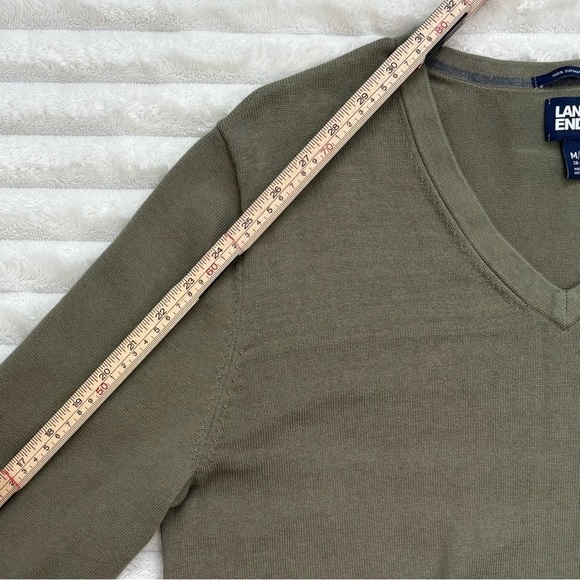 LANDS END 100% Cotton V Neck Sweater Olive Green Mens Medium Tall - Picture 8 of 8